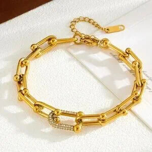 18k gold Plated Stainless Steel Rhinestone Chain Bracelet